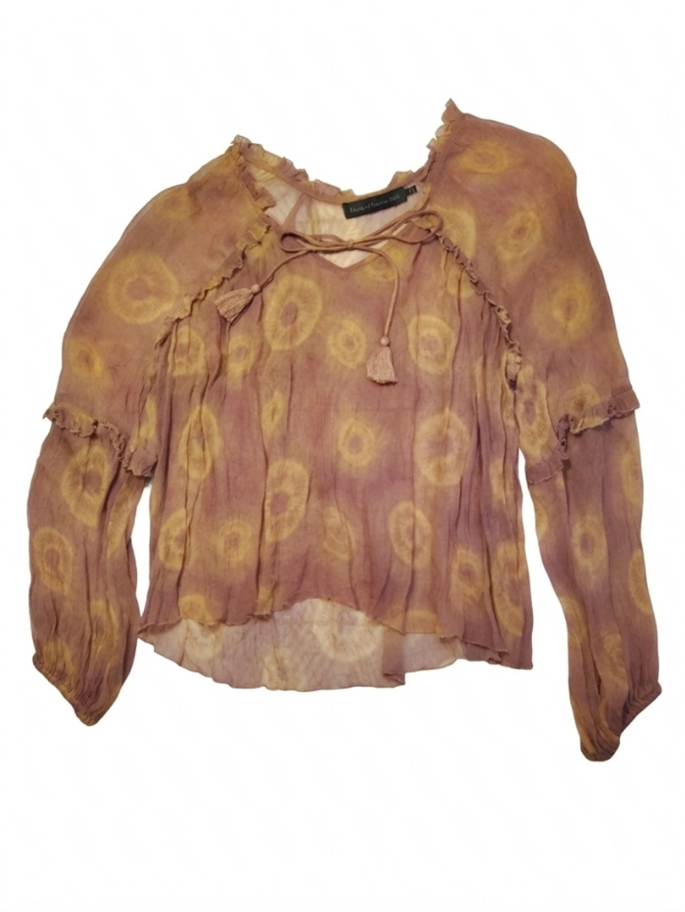 House of Harlow 1960 Mauve & Mustard Tie-Dye Peasant Blouse boho Viscose  Size L